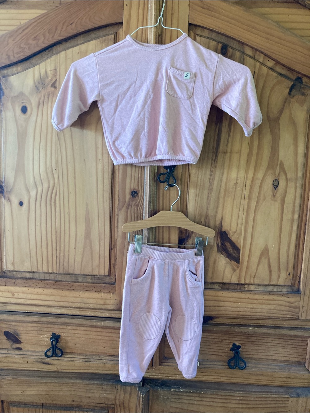 Girls Easy Peasy pink 2 piece long sleeve outfit size 6-9 months